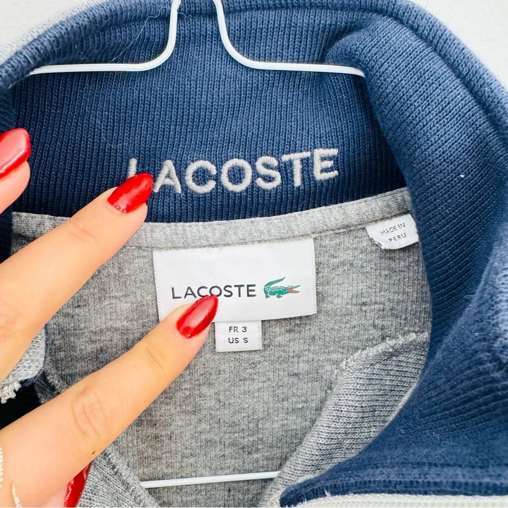 MENS LACOSTE Grey Navy Half Zip High Neck Pullover $170 Sweater Sweatshirt S - Picture 3 of 13